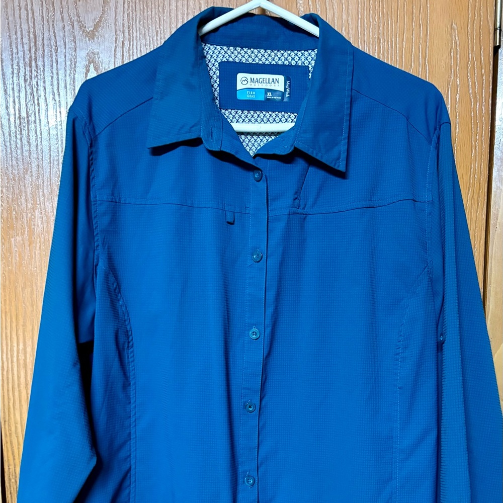 Men’s Fish Gear Magellan Outdoors Teal Button-Up Shirt Sz XL